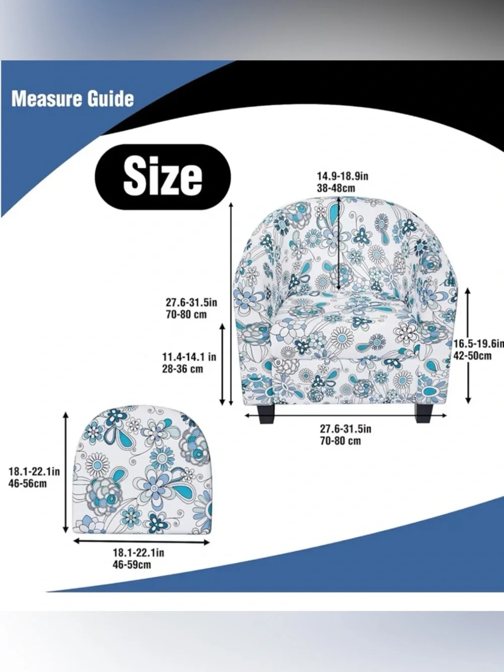 Floral Accent Tub Chair cover in White and Teal